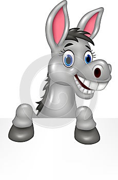 Cartoon funny donkey with blank sign