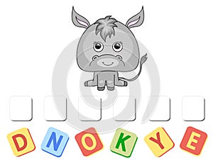 Cartoon funny donkey crossword for kids