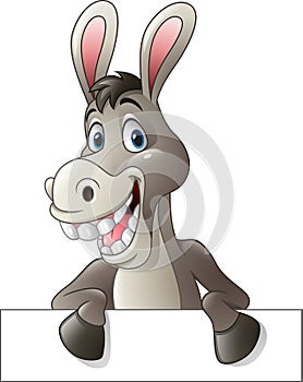 Cartoon funny donkey holding blank sign