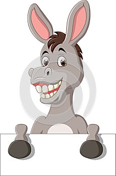 Cartoon funny donkey holding blank sign