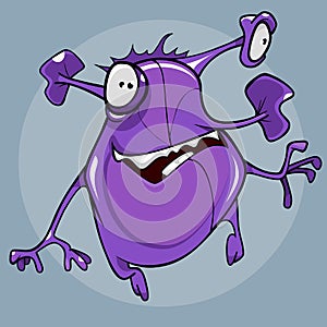 Cartoon funny fantastic creature of purple color fun jumped