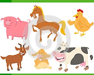 Cartoon funny farm animal characters set