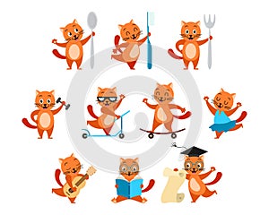 Cartoon funny ginger cats activity set.