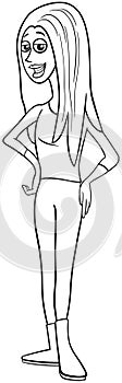 cartoon funny girl or young woman character coloring page