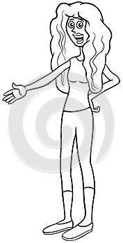 cartoon funny girl or young woman character coloring page