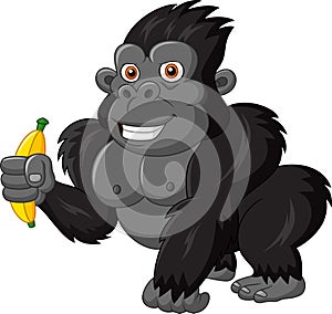 Cartoon funny gorilla holding banana