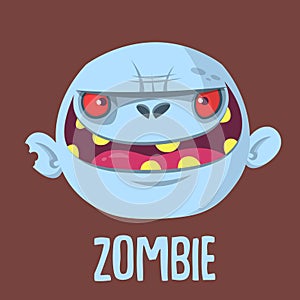 Cartoon funny gray zombie head. Vector illustration.