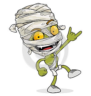 Cartoon funny green egyptian mummy boy character