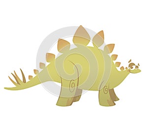 Cartoon funny green stegosaurus dinosaur