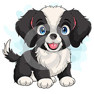 Cartoon funny hairy dog sitting on white background