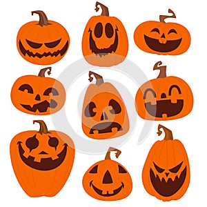 Cartoon funny halloween jack-o-lanterns set isolated. Vector illustration