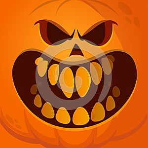 Cartoon funny  Halloween pumpkin head with scary face expression. Vector illustration of jack-o-lantern monster character design