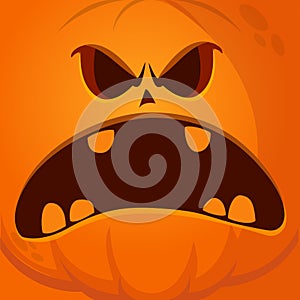 Cartoon funny  Halloween pumpkin head with scary face expression. Vector illustration of jack-o-lantern monster character design