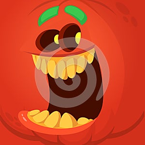 Cartoon funny  Halloween pumpkin head with scary face expression. Vector illustration of jack-o-lantern monster character design