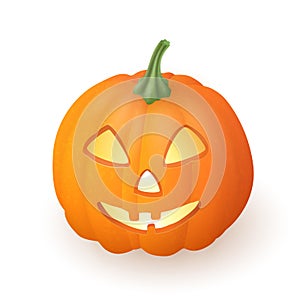 Cartoon funny Jack O Lantern halloween pumpkin with candle light inside on white background. Vector