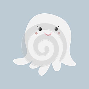 Cartoon funny jellyfish on white background. Vector