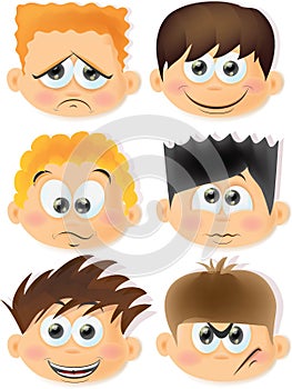 Cartoon funny kids with emotions,vector