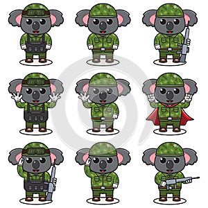 Cartoon funny Koala Soldier set