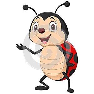 Cartoon funny ladybug waving hand