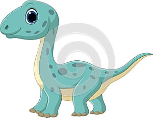 Cartoon funny little brontosaurus on white background