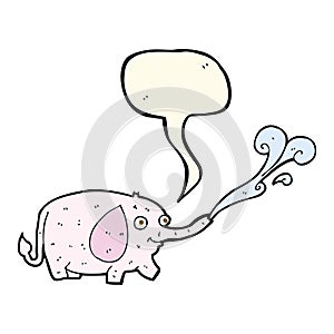 cartoon funny little elephant squirting water with speech bubble