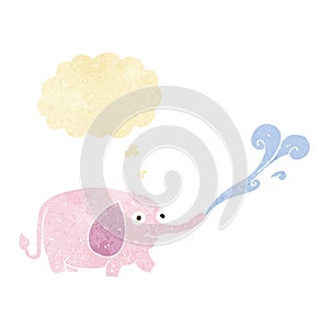 cartoon funny little elephant squirting water with thought bubbl