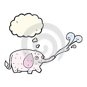 cartoon funny little elephant squirting water with thought bubbl