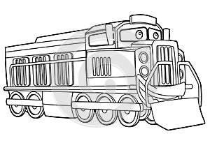 Cartoon funny looking vector train - isolated - coloring page