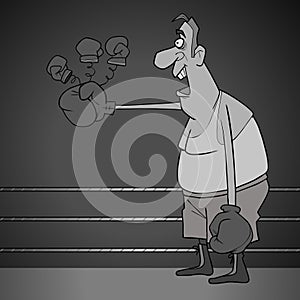 Cartoon funny male boxer with a surprise glove
