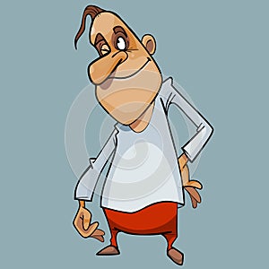 Cartoon funny man with forelock winks happily