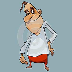 Cartoon funny man with forelock winks happily photo