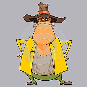 Cartoon funny man sheriff in a hat standing arms akimbo
