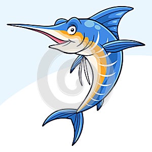 Cartoon funny marlin fish isolated on white background