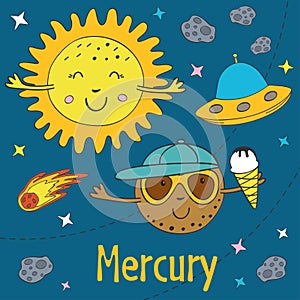 Cartoon funny Mercury with Sun