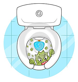 Cartoon microbe in toilet bowl photo