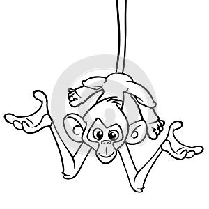 Cartoon funny monkey chimpanzee outlined. Vector illustration