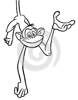 Cartoon funny monkey chimpanzee outlined. Vector illustration