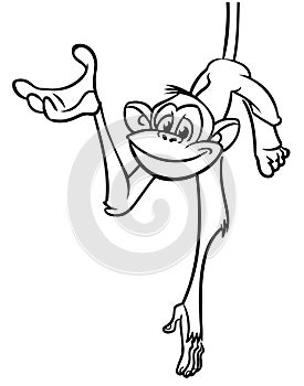 Cartoon funny monkey chimpanzee outlined. Vector illustration