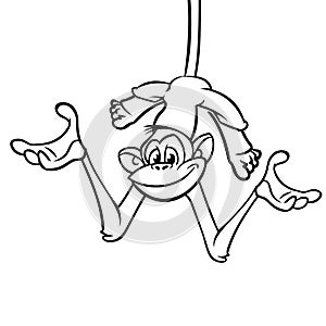 Cartoon funny monkey chimpanzee outlined. Vector illustration