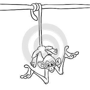 Cartoon funny monkey chimpanzee outlined. Vector illustration