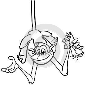 Cartoon funny monkey chimpanzee outlined. Vector illustration