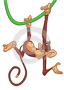 Cartoon funny monkey chimpanzee. Vector illustration isolated on white