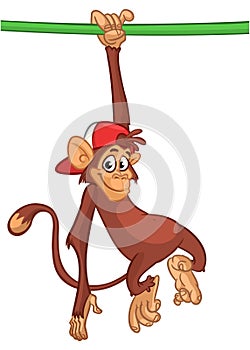 Cartoon funny monkey chimpanzee. Vector illustration isolated on white