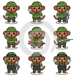 Cartoon funny Monkey Soldier set