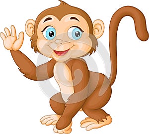 Cartoon funny monkey waving hand