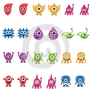 Cartoon funny Monsters icons set