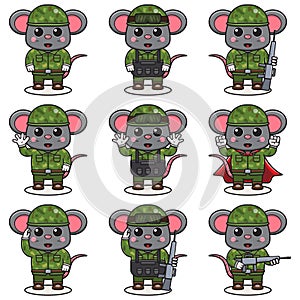 Cartoon funny Mouse Soldier set