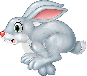 Cartoon funny panic bunny running isolated on white background