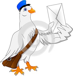 Cartoon funny pigeon bird delivering letter