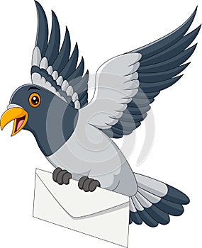 Cartoon funny pigeon delivering letter